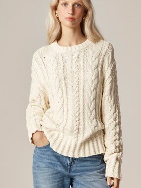 J. Crew Cream Cable-Knit Crewneck Sweater